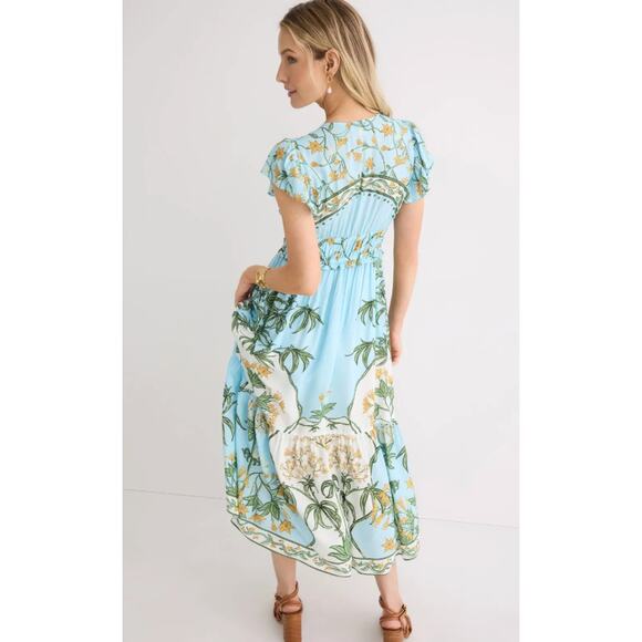 Derek Lam 10 Crosby x RTR Flutter Sleeve V-Neck Blue challis Midi Dress - Picture 3 of 8